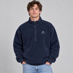 Vintage Big Dogs Sweater Mens XL Blue Quarter Zip Fleece Pullover Herringbone